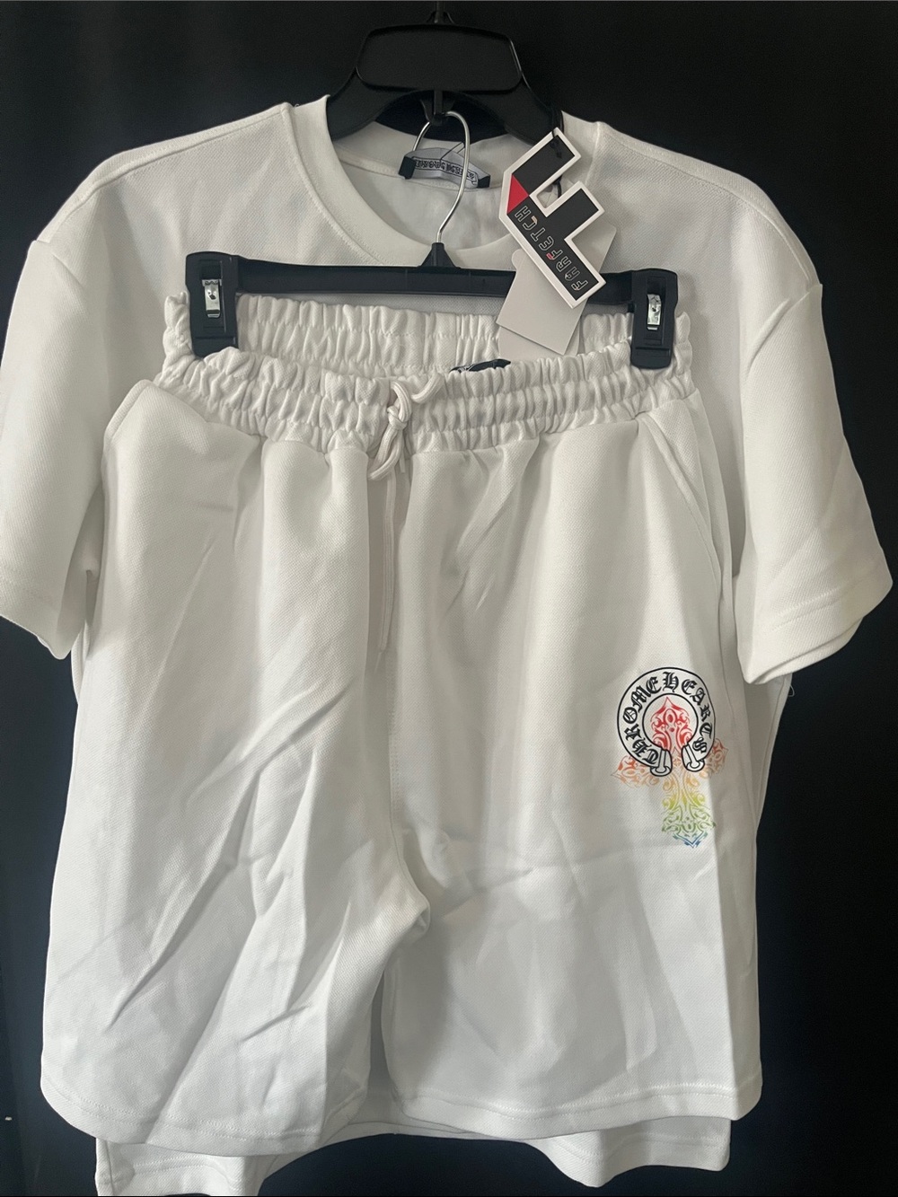 Chrome Hearts White Athletic Shorts with Multicolor Embroidered Crest Set